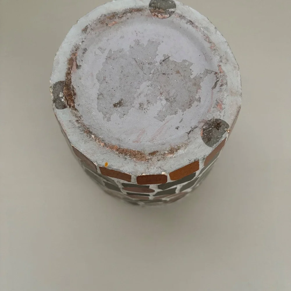 Handmade‎ Mosaic Tile Vase Terracotta Geometric Spiral Earth Tones Boho Decor 9